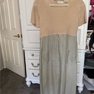 J. Jill Tan and Gray Midi Dress